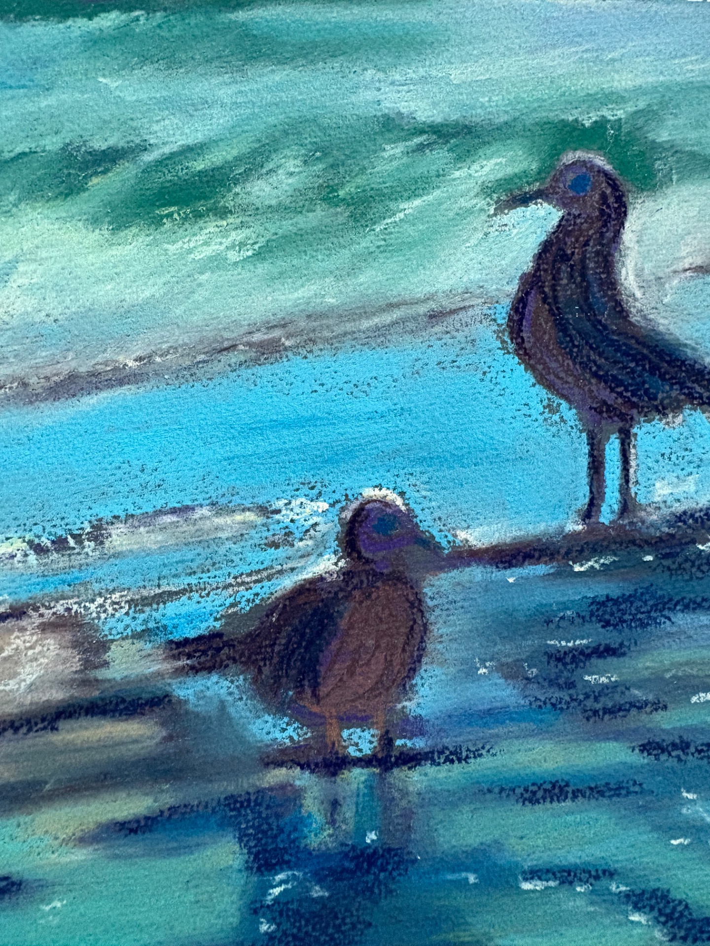 Seagulls by the shore - Pastel